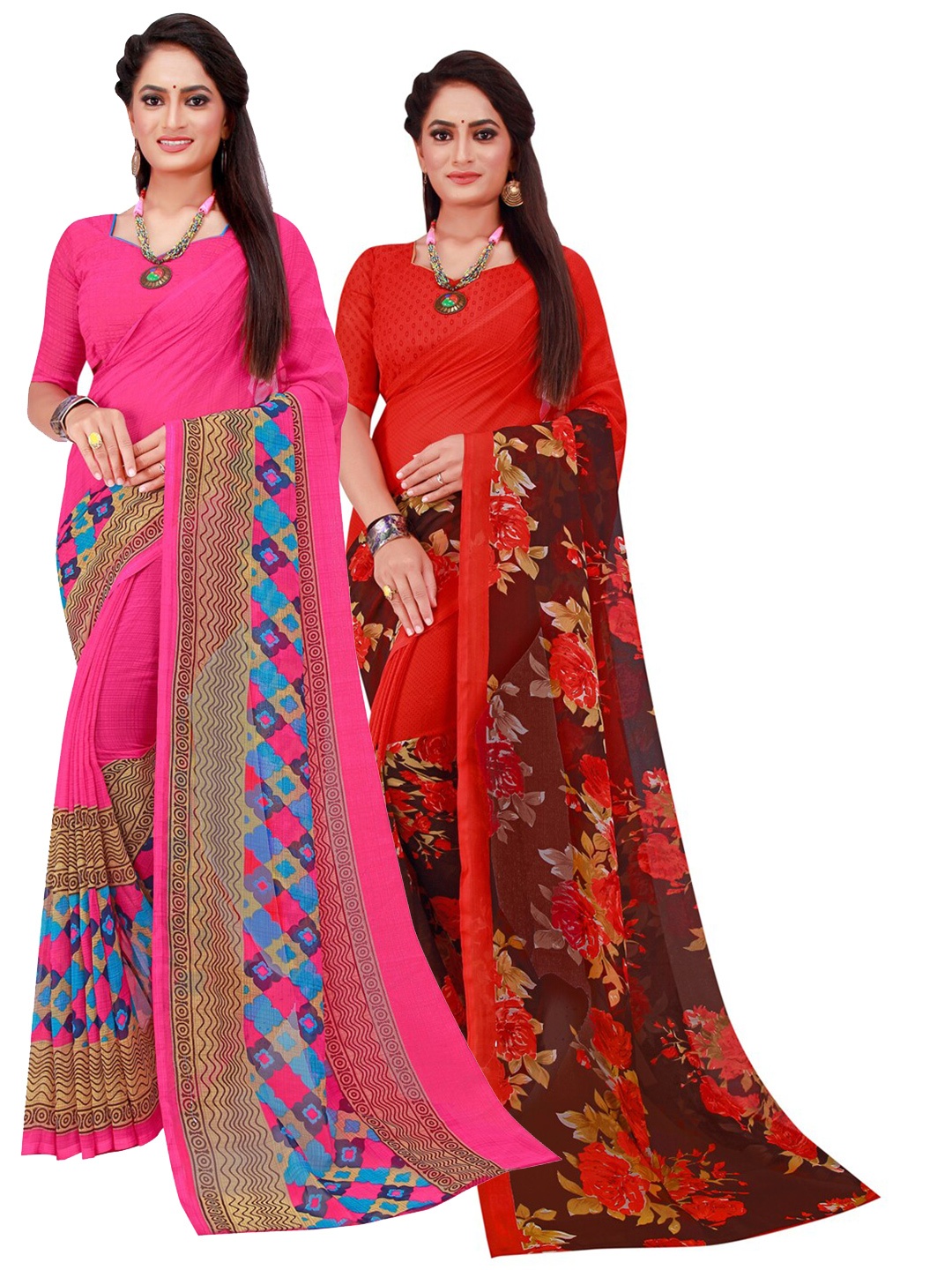 

KALINI Pack of 2 Printed Pure Georgette Sarees, Magenta