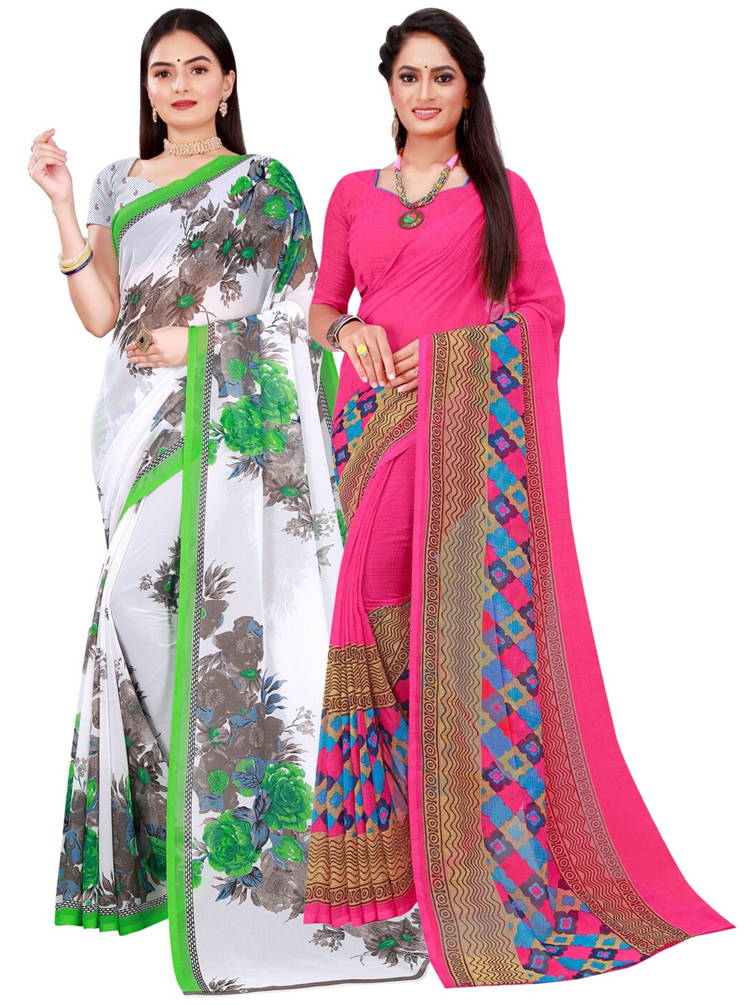 

KALINI Pack of 2 Printed Pure Georgette Sarees, Magenta