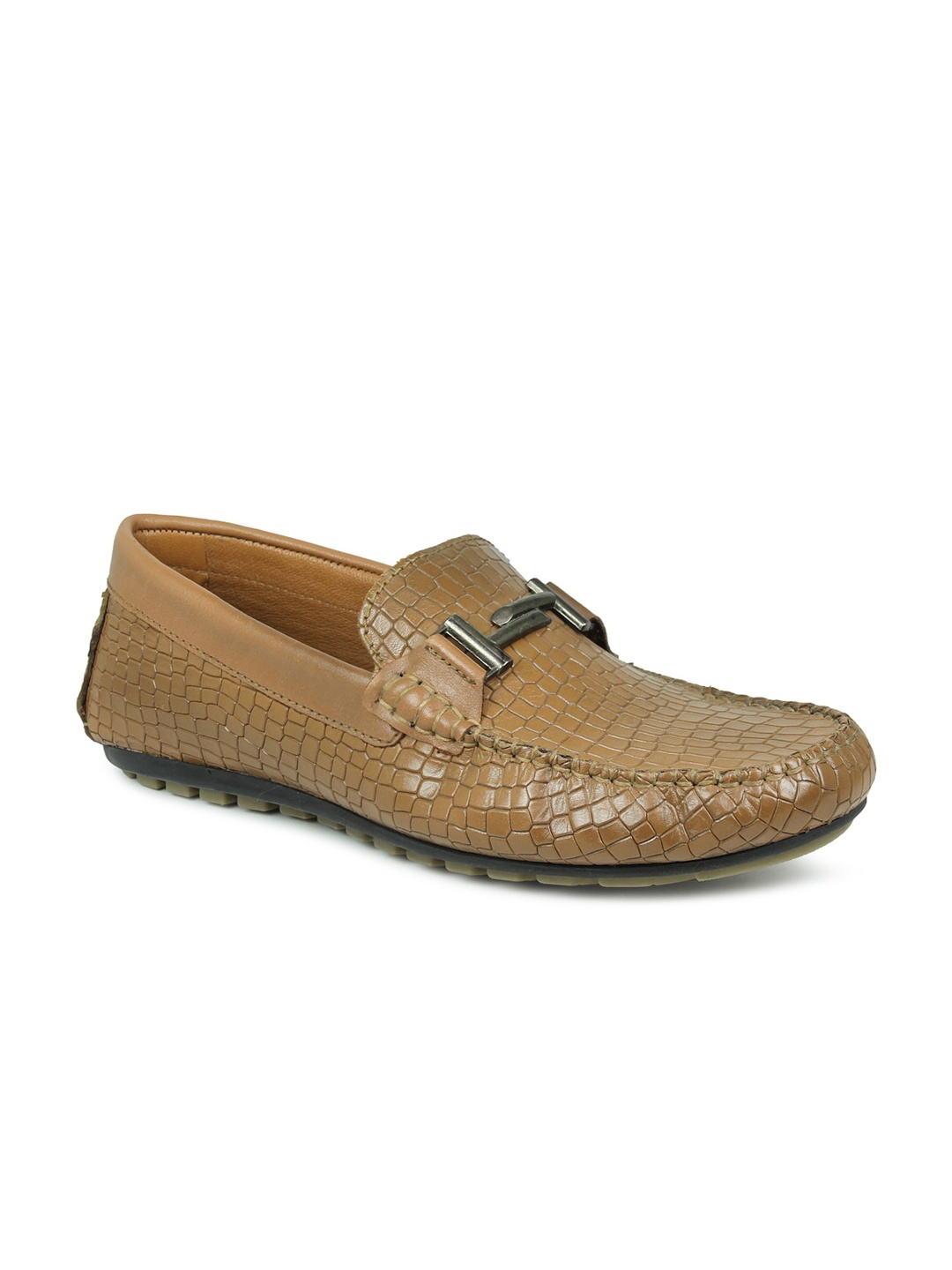 

PRIVO by Inc.5 Men Tan Woven Design Leather Loafers