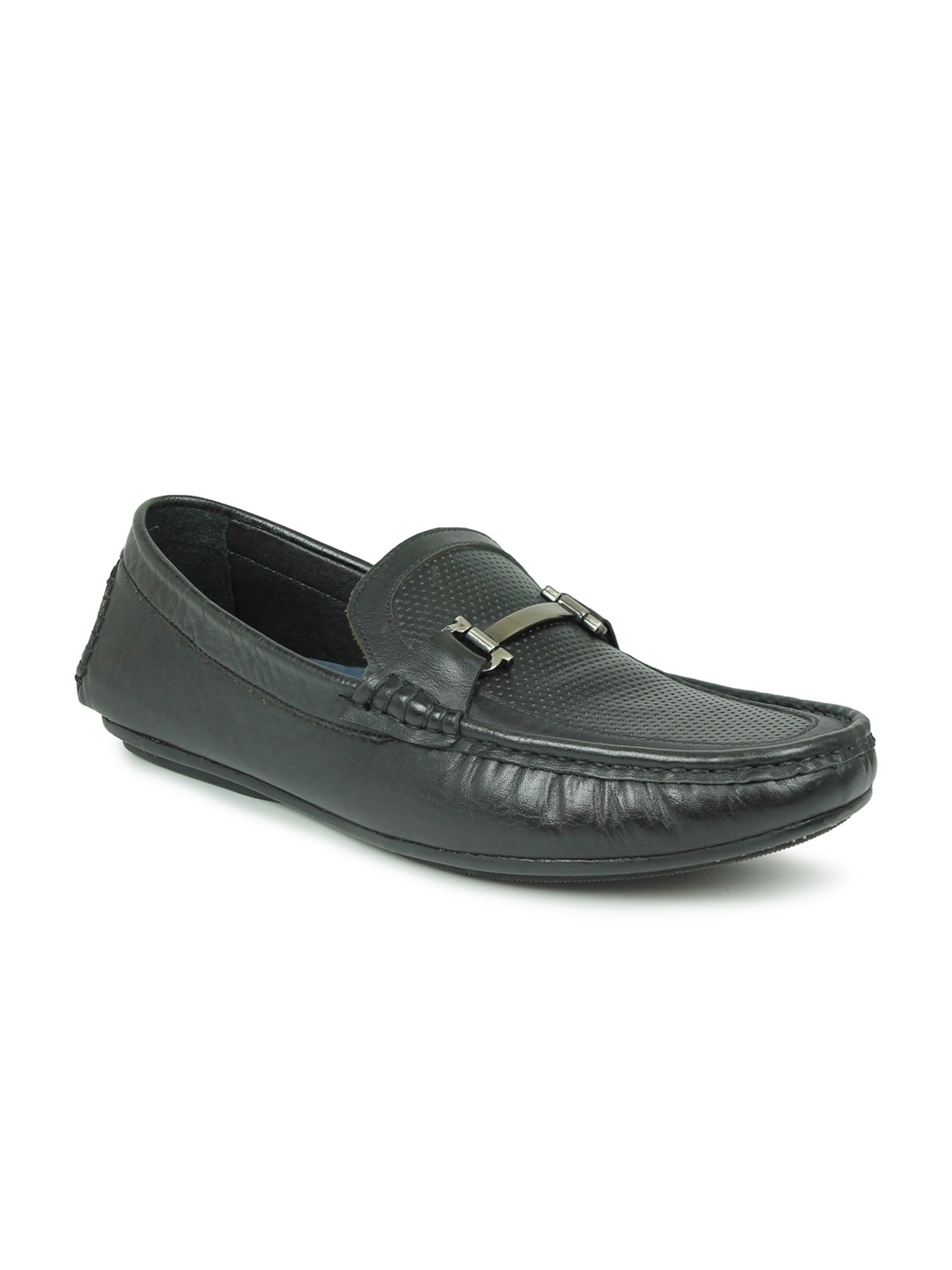

PRIVO by Inc.5 Men Black Woven Design Leather Loafers