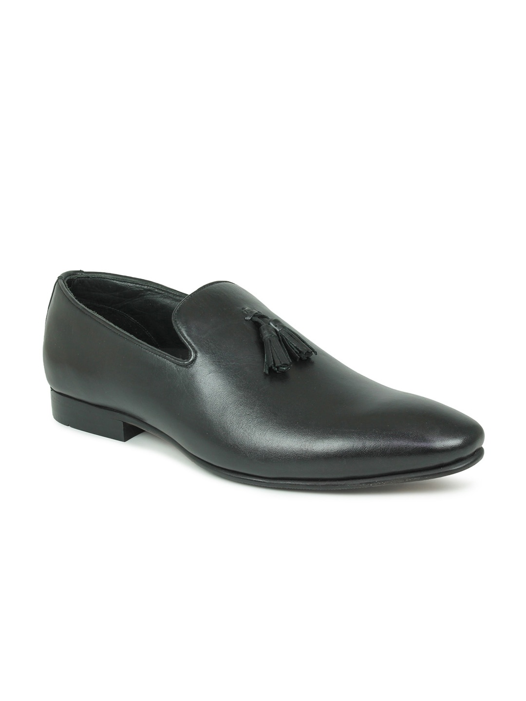 

PRIVO by Inc.5 Men Black Solid Leather Formal Slip-Ons