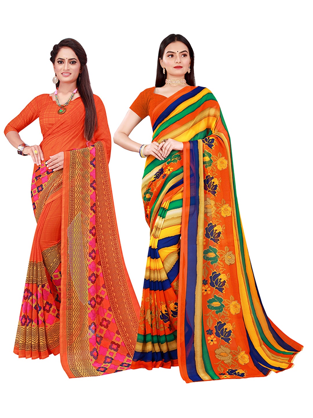 

KALINI Multicoloured Set of 2 Pure Georgette Saree, Multi