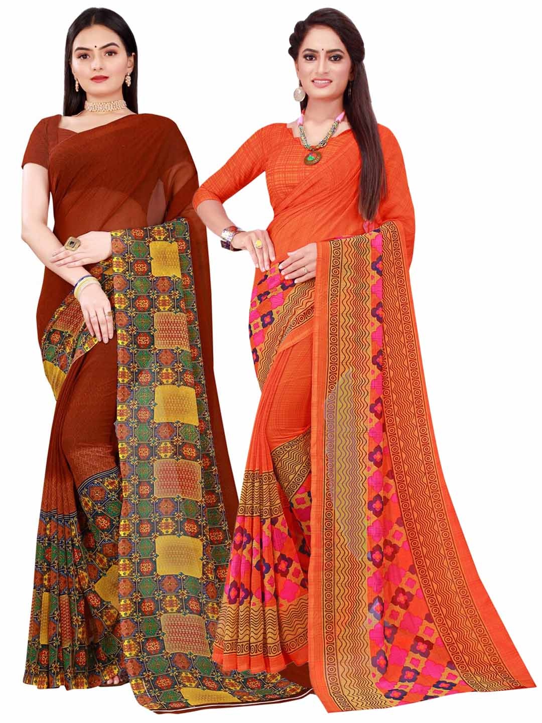 

KALINI Orange & Maroon Printed Pure Georgette Sarees Pack Of 2