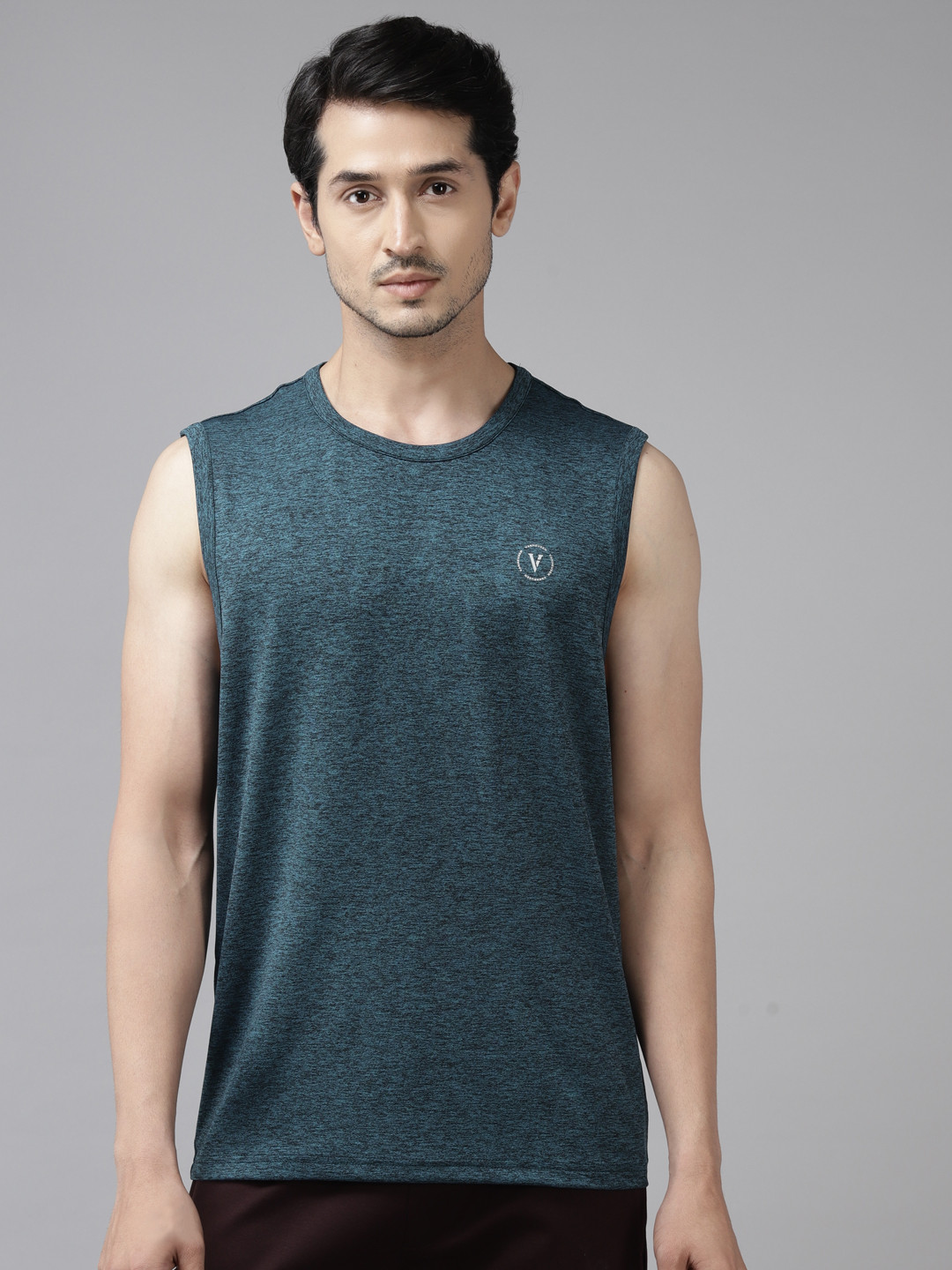 

Van Heusen Flex Men Teal with Melange Effect Solid Active Fit Sports T-shirt