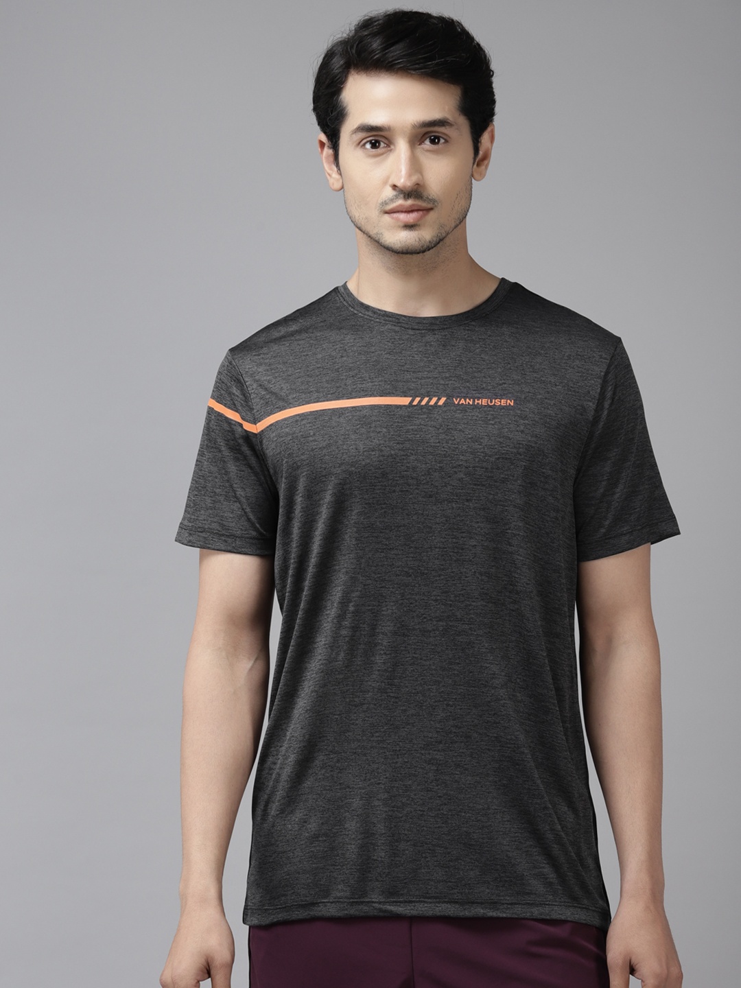 

Van Heusen Flex Men Charcoal with Melange Effect Brand Logo Active Fit Sports T-shirt