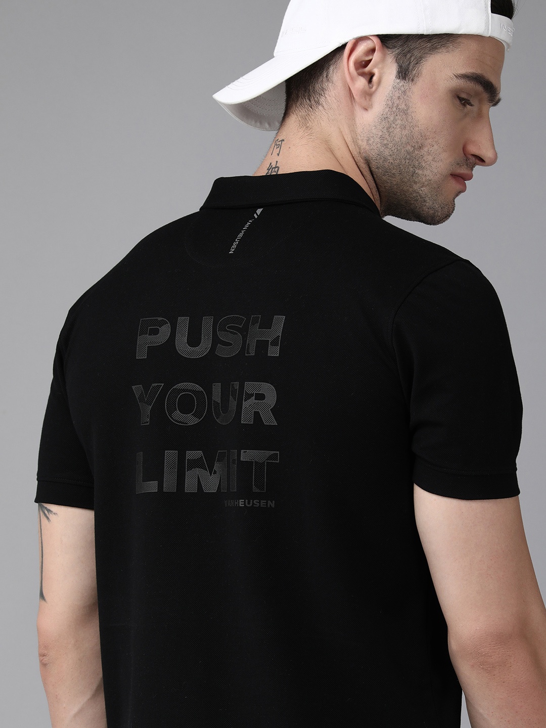 

Van Heusen Flex Men Black Printed Polo Collar Pure Cotton T-shirt