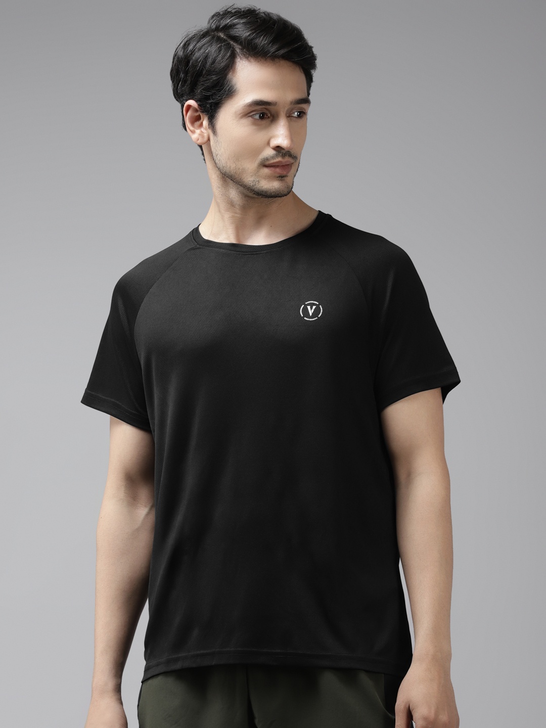 

Van Heusen Flex Men Black Solid Mesh Detail Active Fit Golf Sports T-shirt