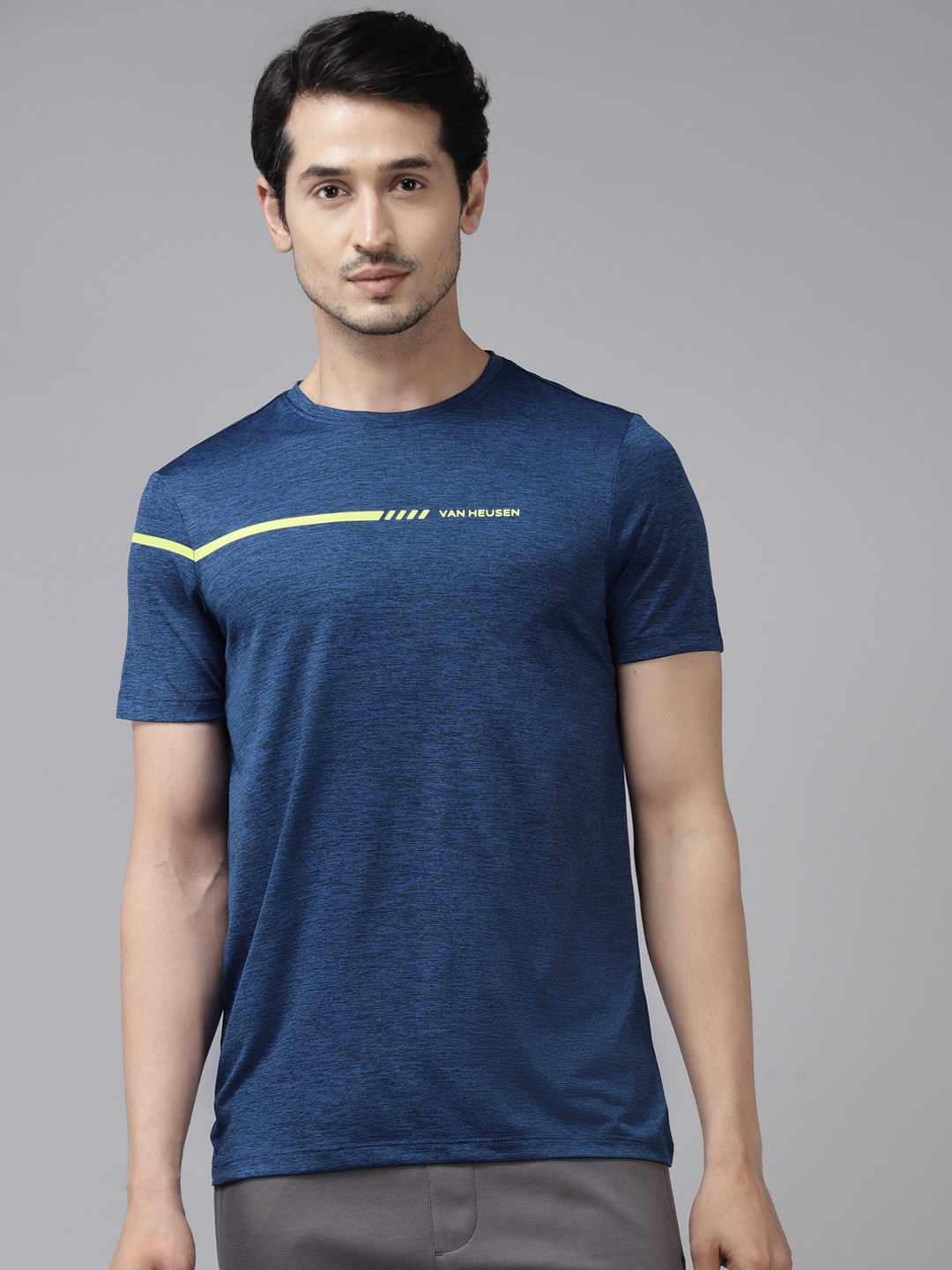 

Van Heusen Flex Men Blue with Melange Effect Brand Logo Active Fit T-shirt