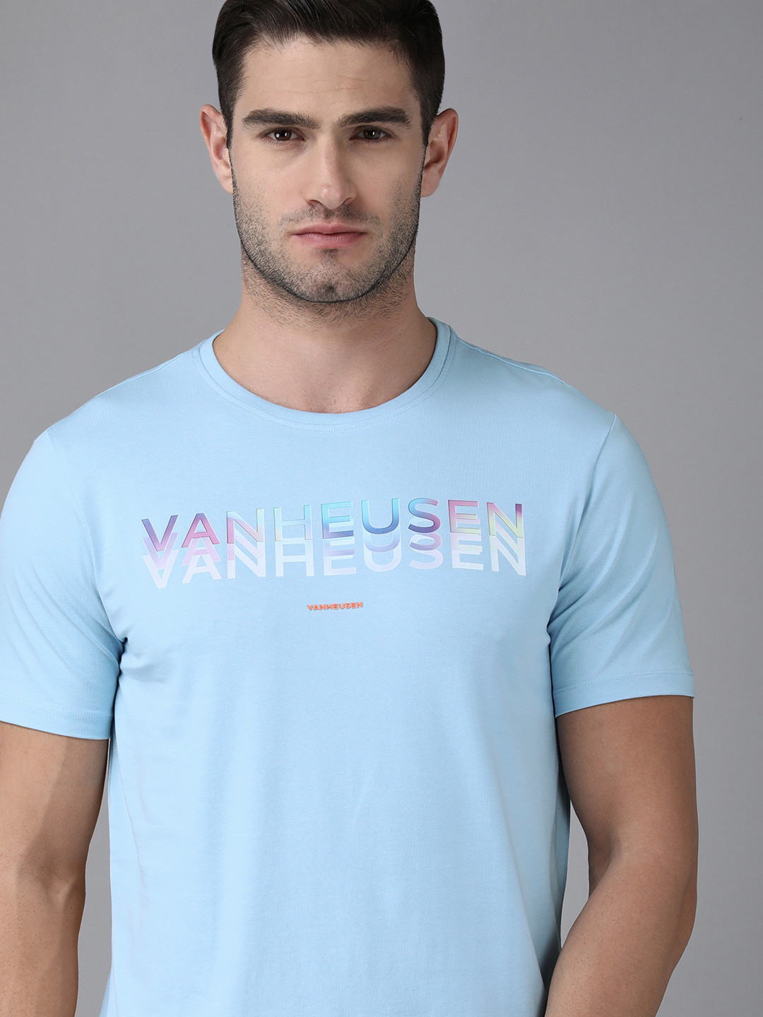 

Van Heusen Flex Yoga Brand Logo Printed Slim Fit Casual T-shirt, Blue
