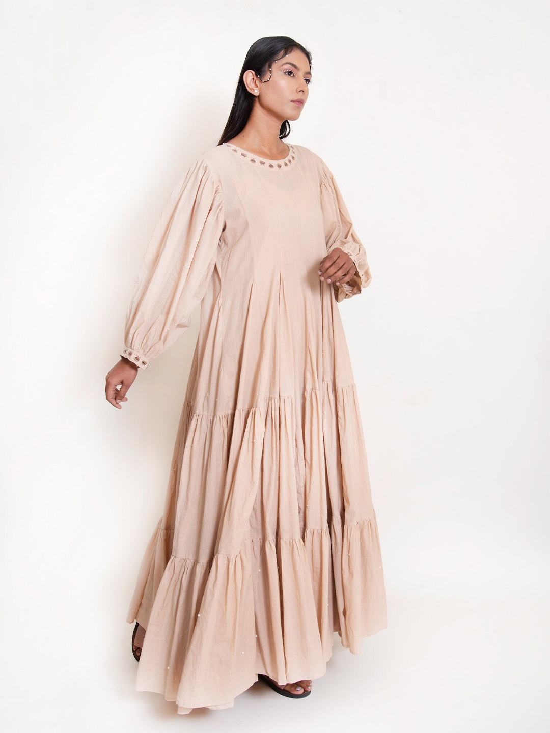

Ourdve Cream-Coloured Mul Cotton Shell Maxi Dress