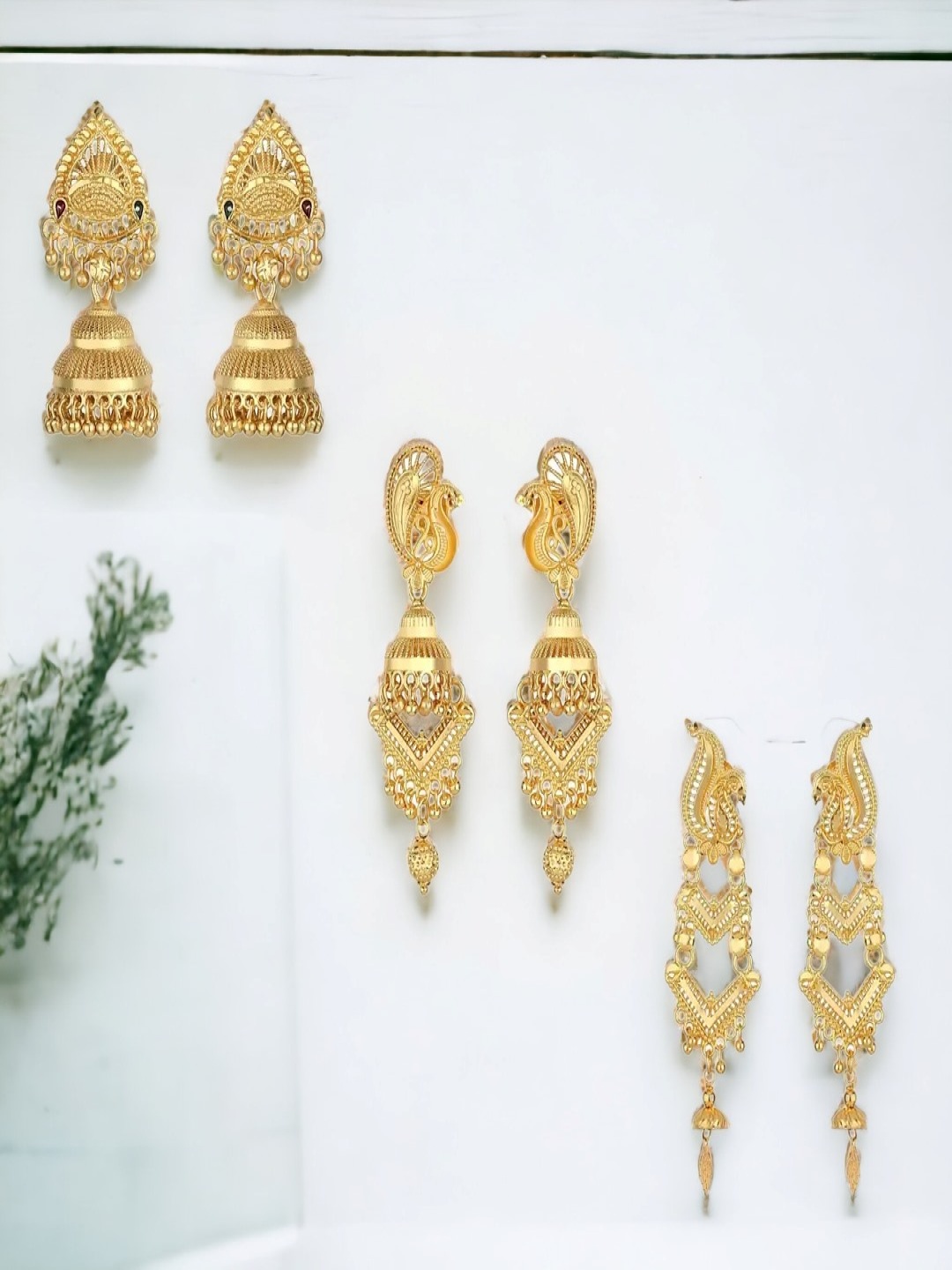 

Goldnera Gold-Toned Peacock Shaped Jhumka Earrings