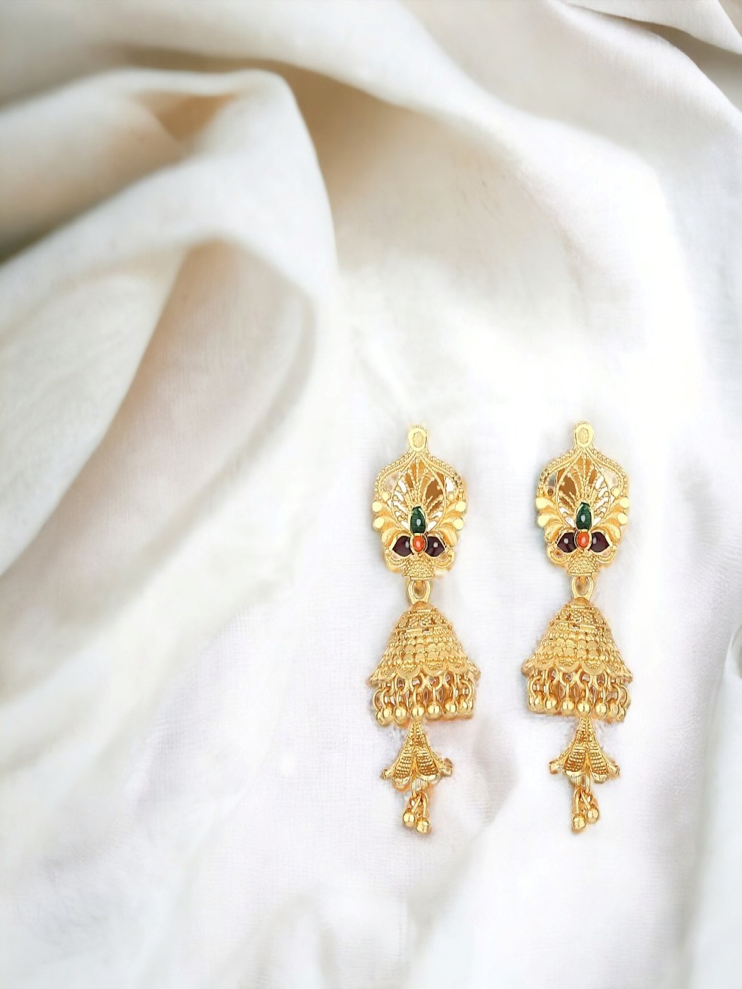 

Goldnera Gold-Toned Peacock Shaped Jhumkas Earrings