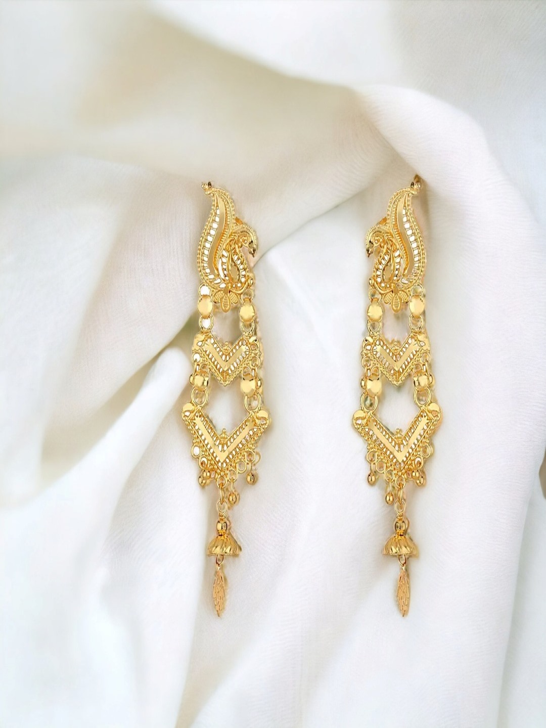 

GoldNera Traditional Gold-Toned Peacock Shaped Jhumki