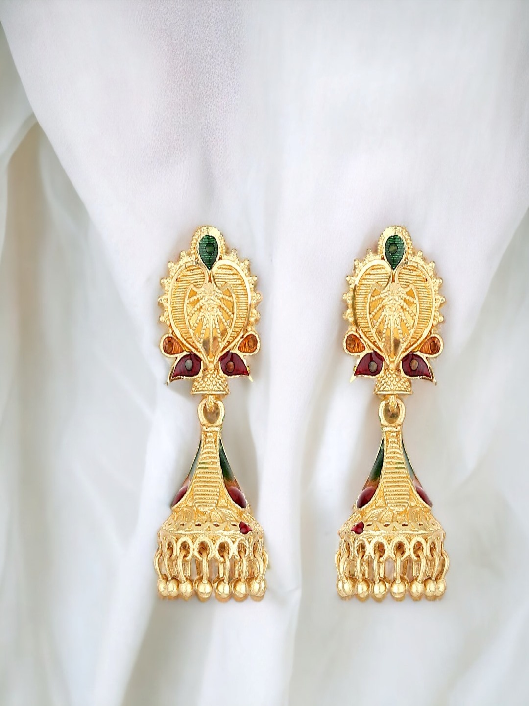 

Goldnera Gold-Toned Peacock Shaped Jhumkas Earrings