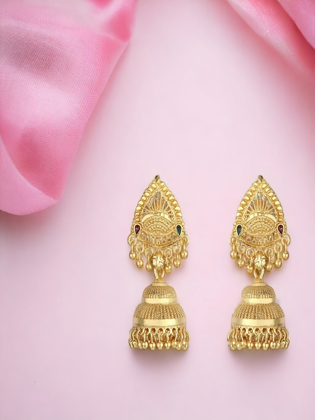 

Goldnera Gold-Toned Peacock Shaped Jhumkas Earrings