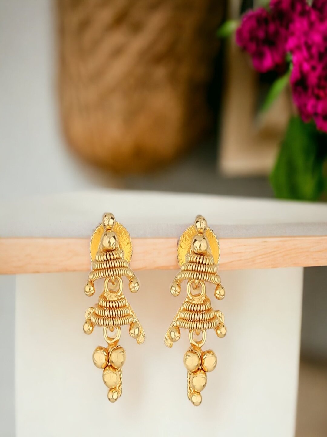 

Goldnera Daily wear Gold-Toned Stylish Real look Drop Earrings