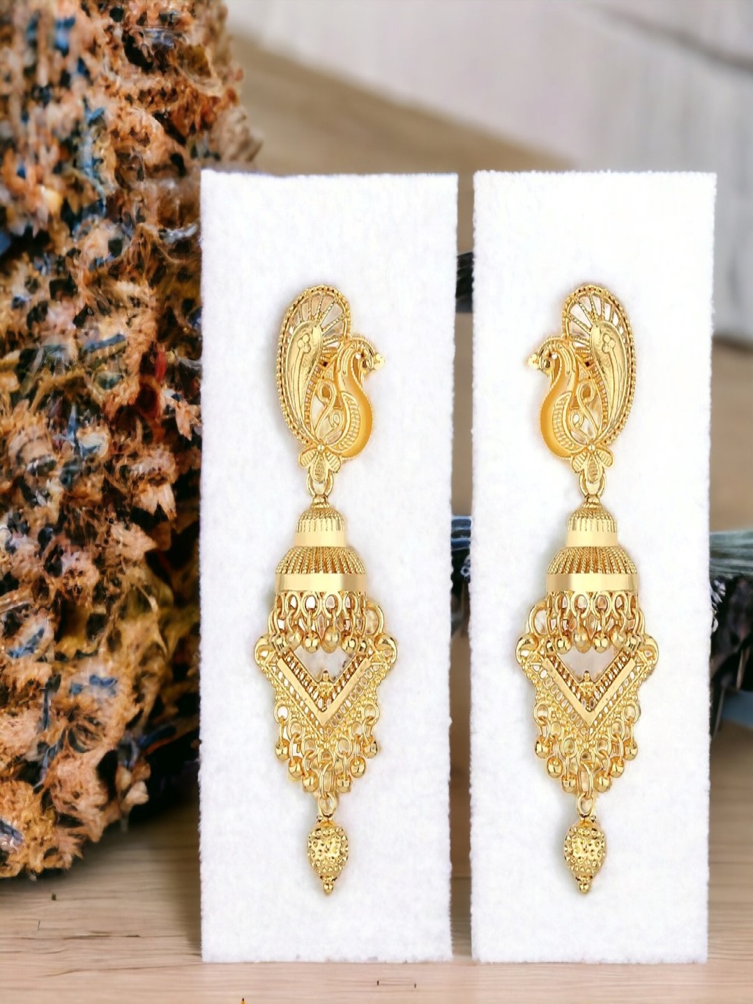 

Goldnera Gold-Toned Peacock Shaped Drop Earrings