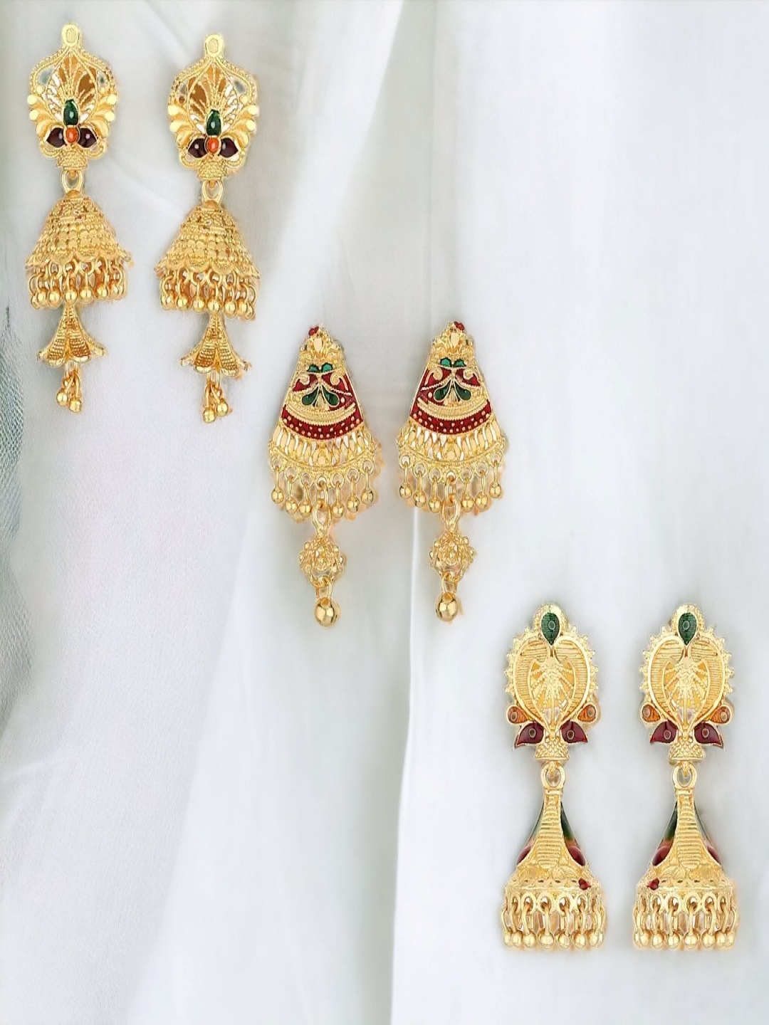 

Goldnera Gold-Toned Combo of 3 Jhumkas Earrings