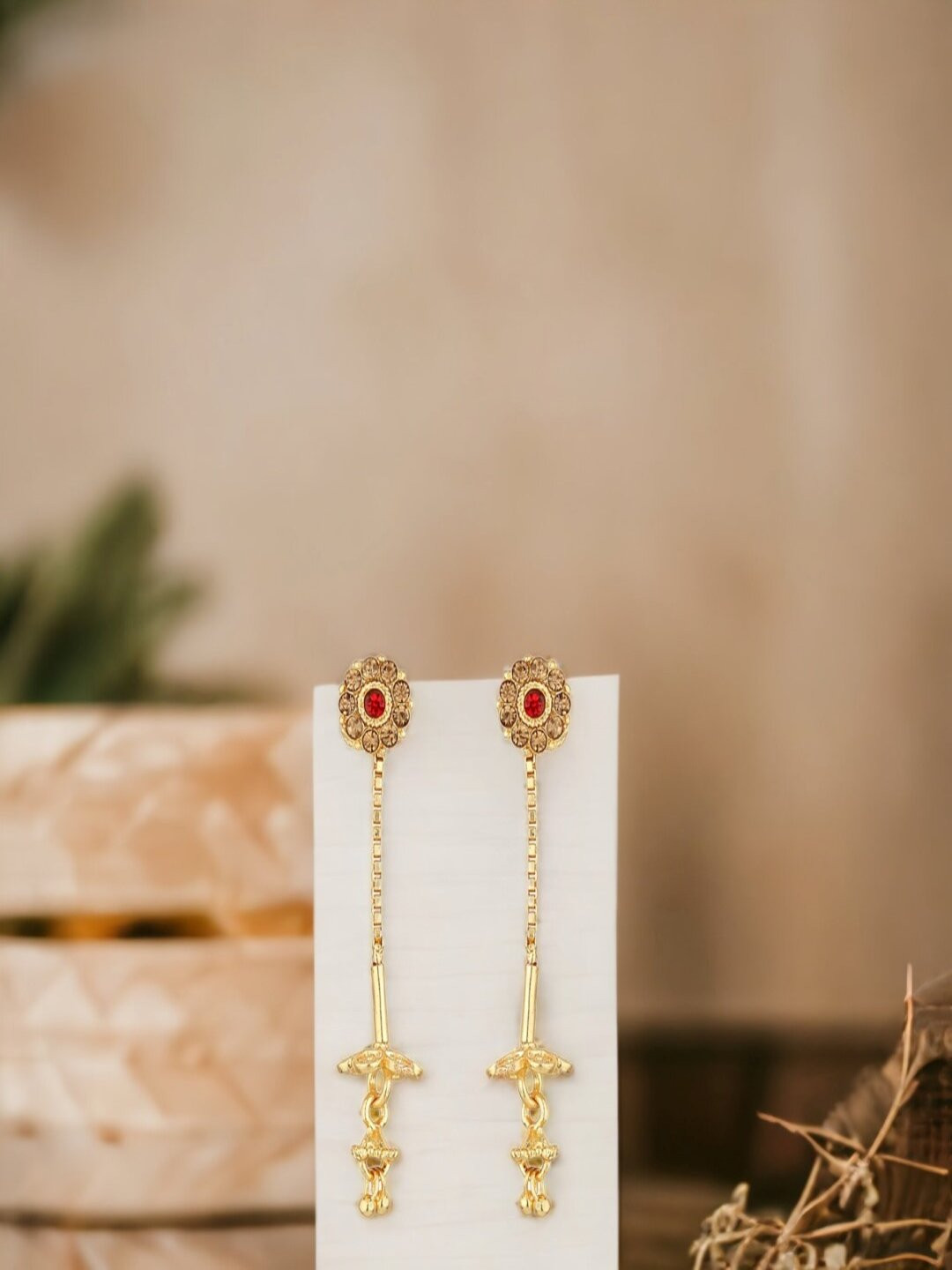 

Goldnera Gold-Toned Round Shaped Drop Earrings