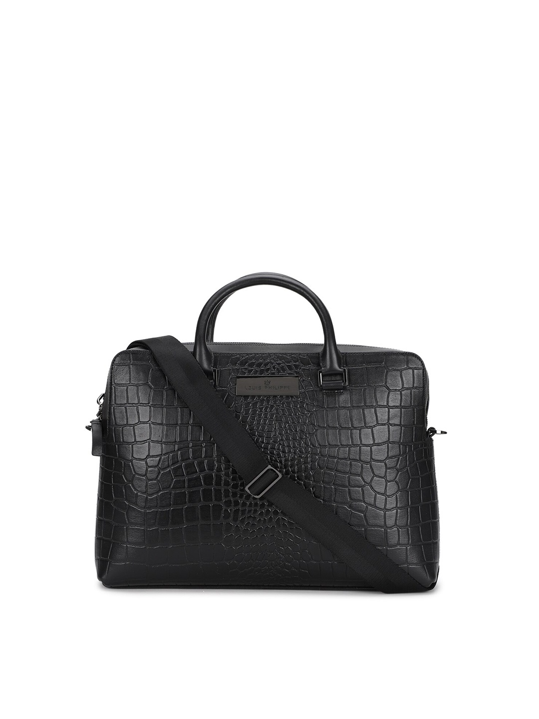 

Louis Philippe Men Black Textured Leather Laptop Bag