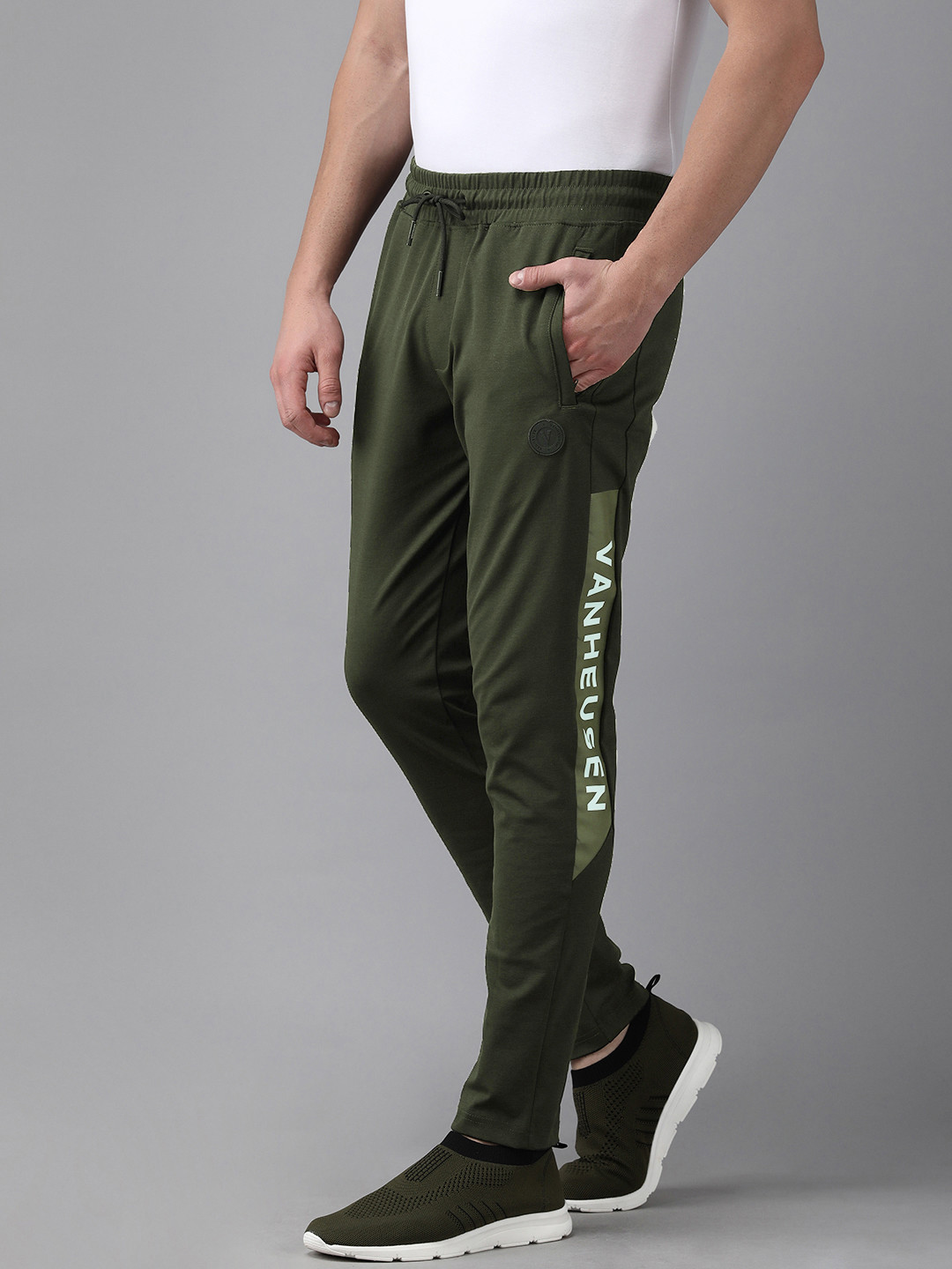 

Van Heusen Flex Men Olive Green Printed Sports Track Pants
