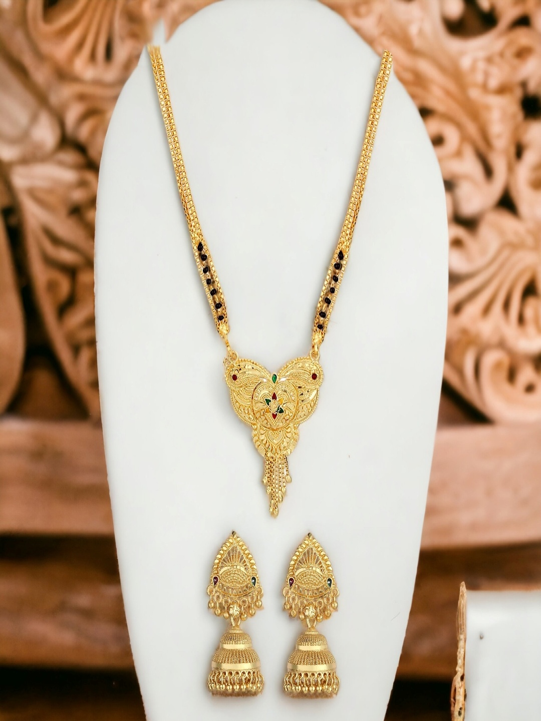 

Goldnera Gold-Plated Traditional Mangalsutra With Earrings