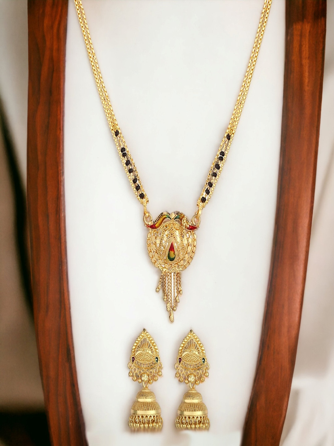 

Goldnera Gold-Plated Traditional Mangalsutra With Earrings
