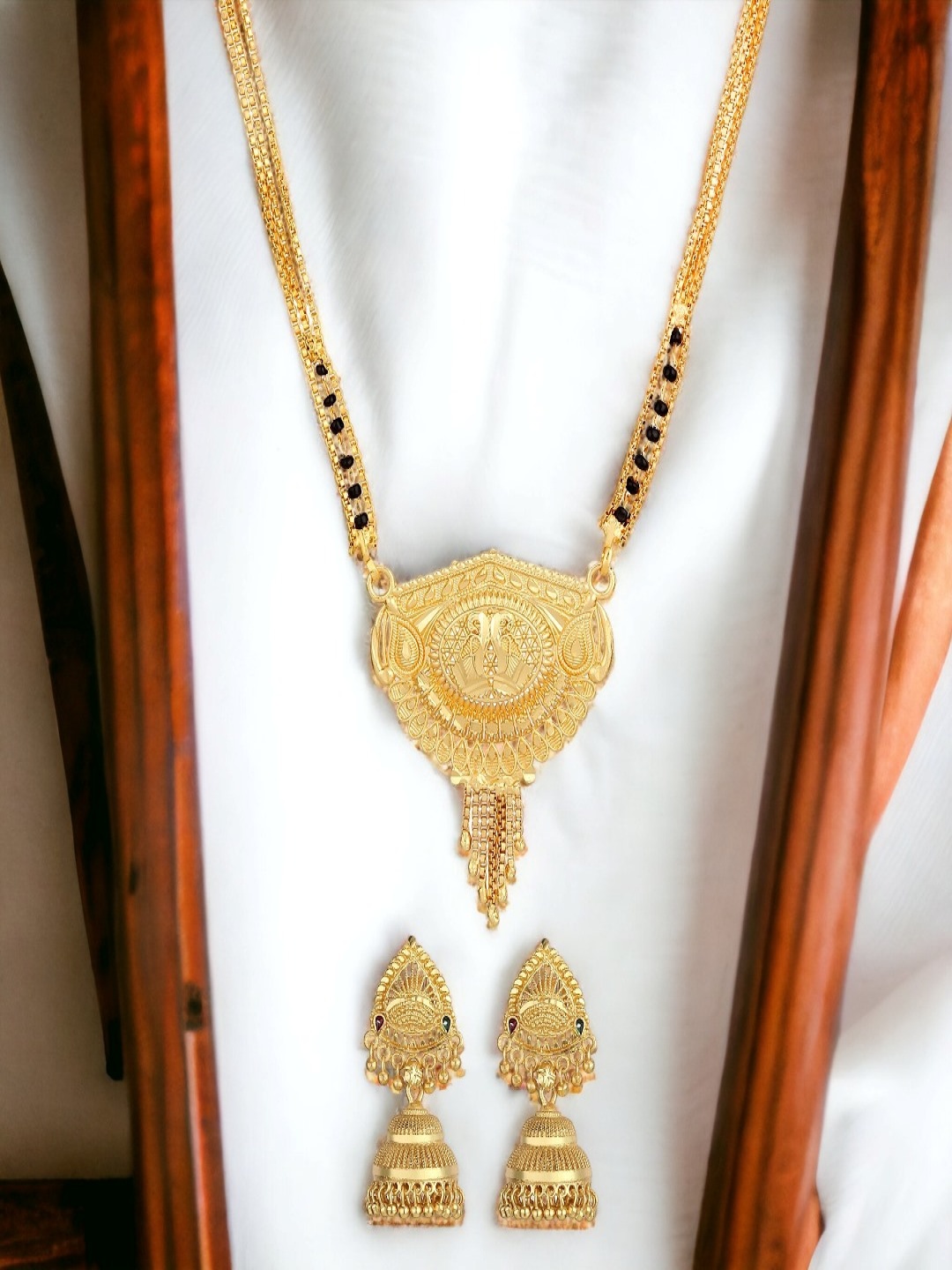 

Goldnera Gold-Plated Traditional Mangalsutra With Earrings