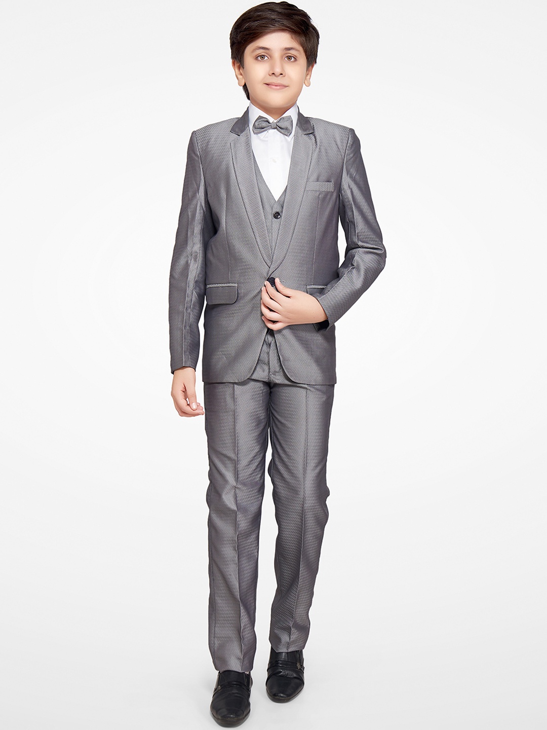 

Jeetethnics Boys Grey Self-Design 5-Piece Single-Breasted Partywear Suit