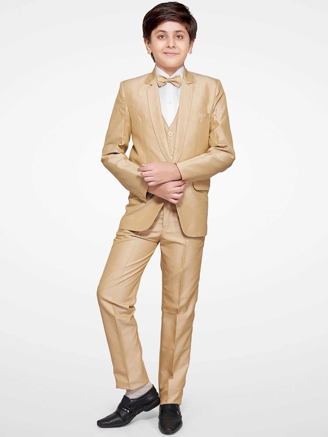 

Jeetethnics Boys Beige Coat Suit Set with Waistcoat Shirt and Trousers