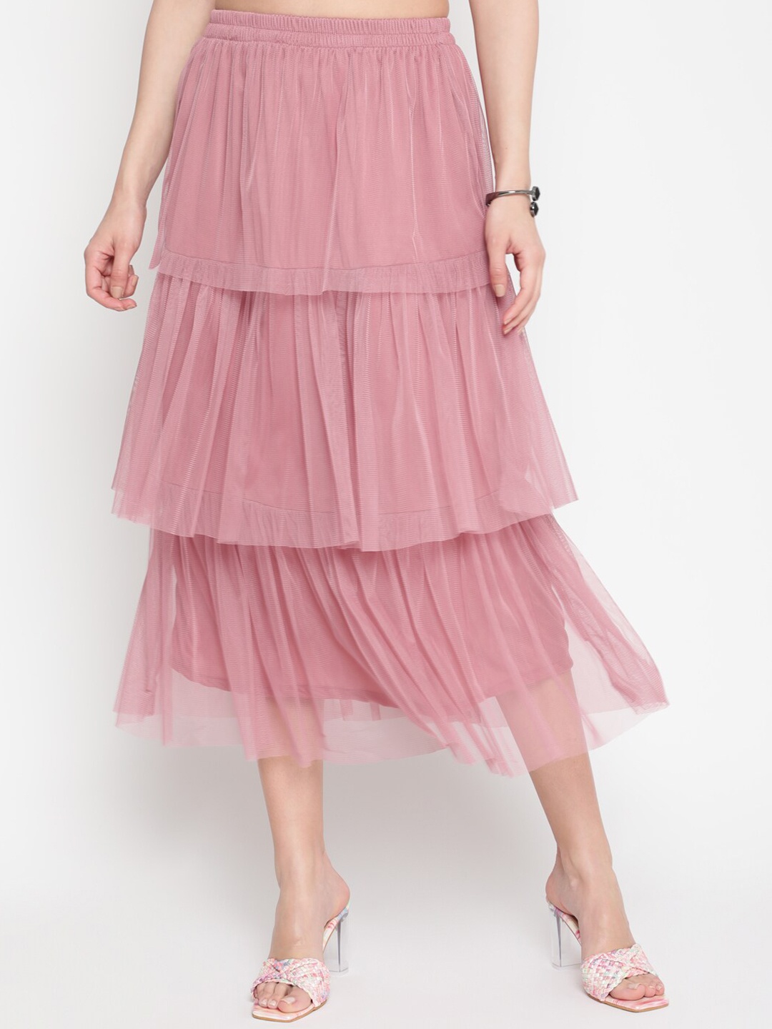 

AKIMIA Women Pink Layered Midi Skirt