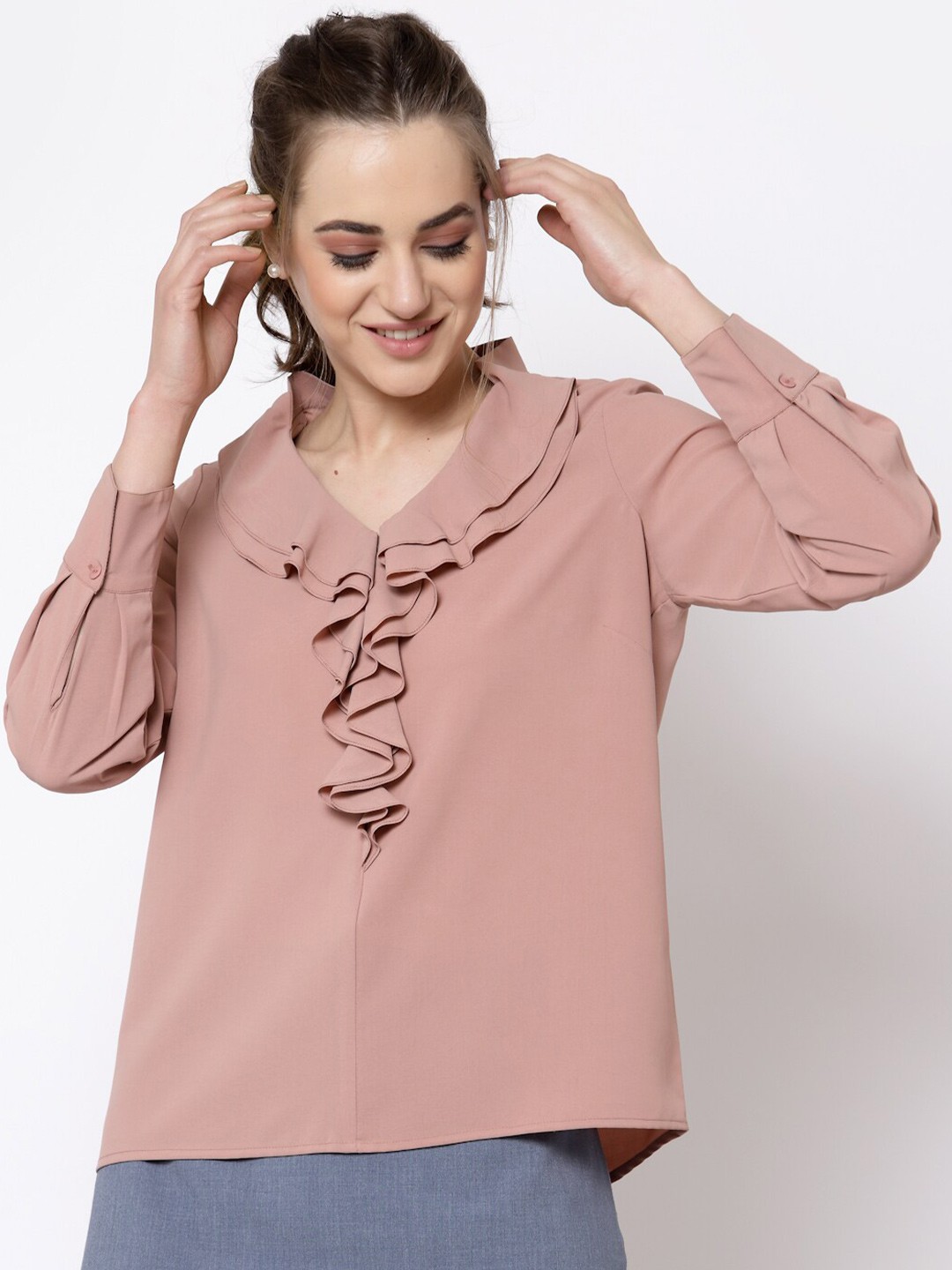 

OFFICE & YOU Peach-Coloured Tie-Up Neck Top