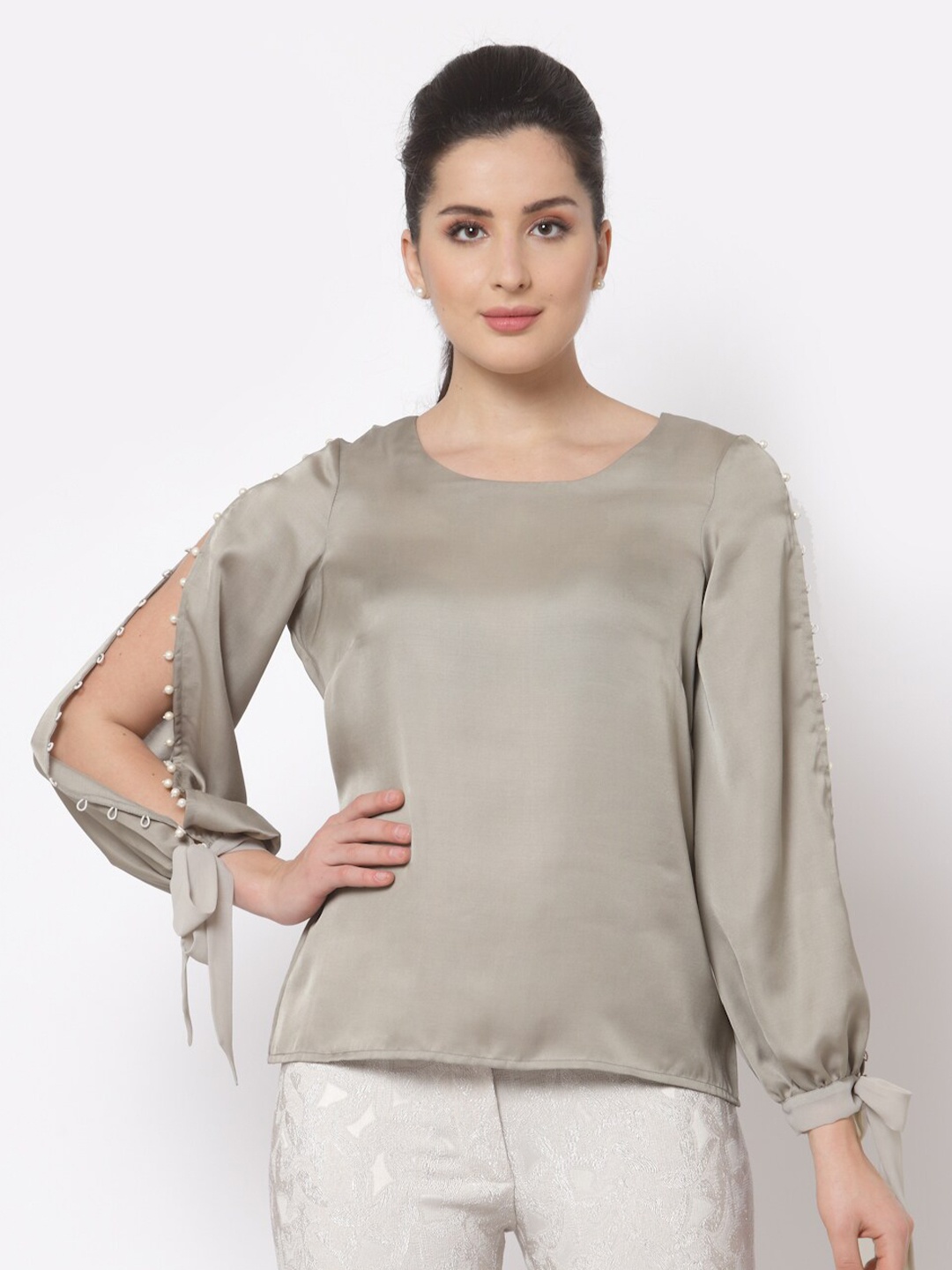 

OFFICE & YOU Grey Solid Satin Top