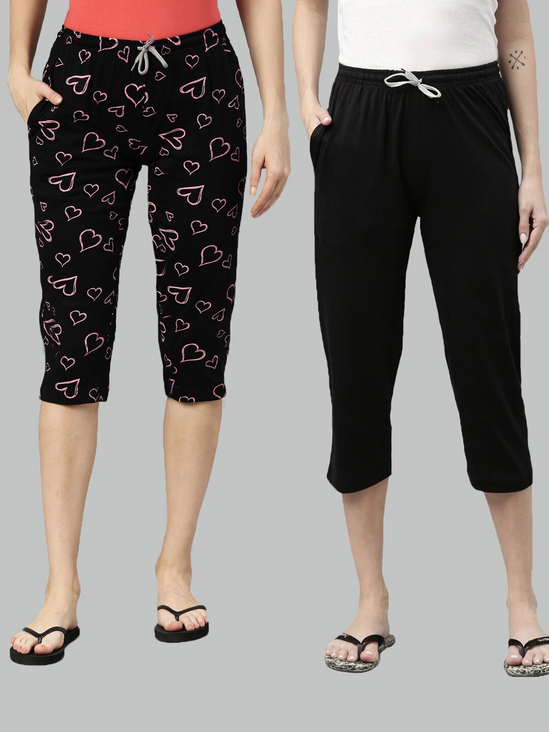 

Kryptic Women Pack Of 2 Black & Pink Printed Capris