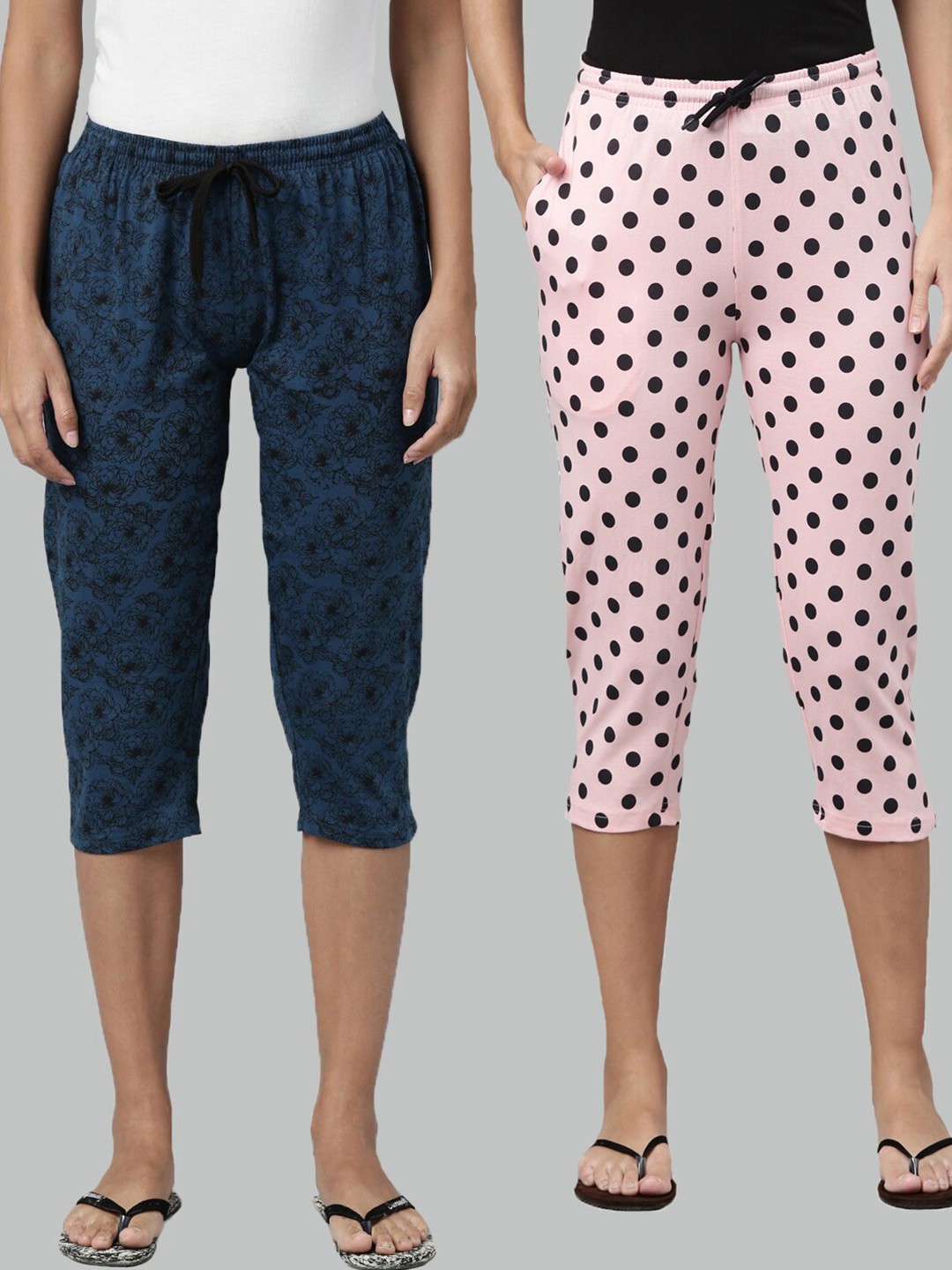 

Kryptic Women Pack Of 2 Cotton Printed Capris, Teal