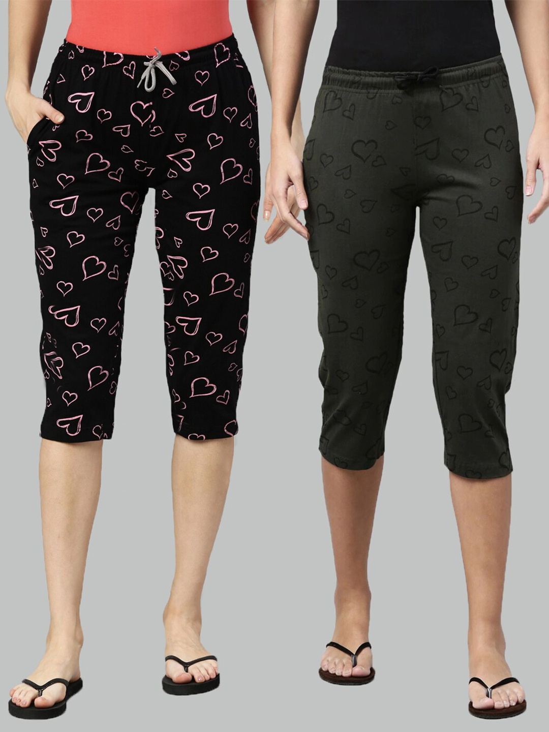 

Kryptic Women Pack Of 2 Black & Grey Printed Capris