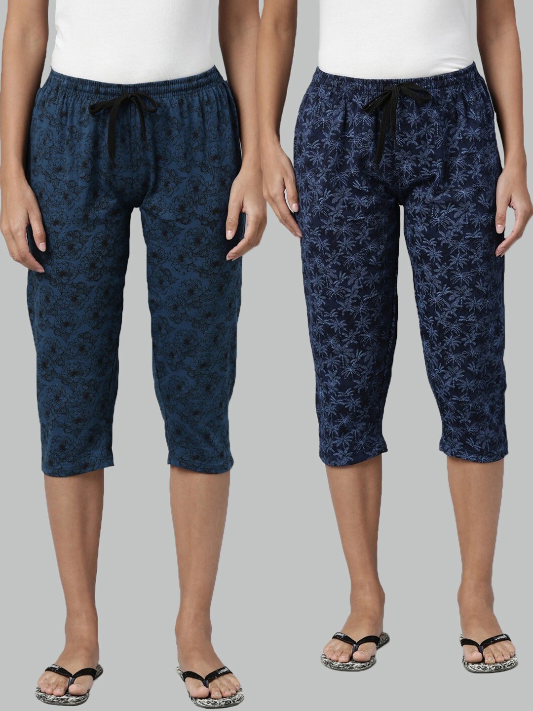 

Kryptic Women Blue & Black Printed Pure Cotton Capris Pack Of 2