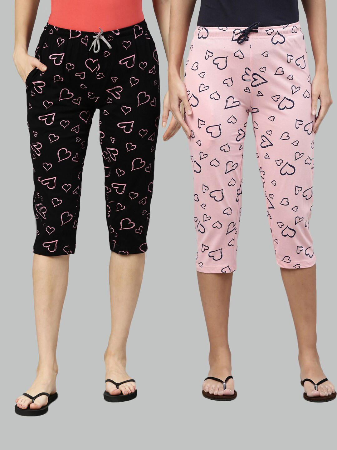 

Kryptic Pack of 2 Women Black & Pink Printed Capris