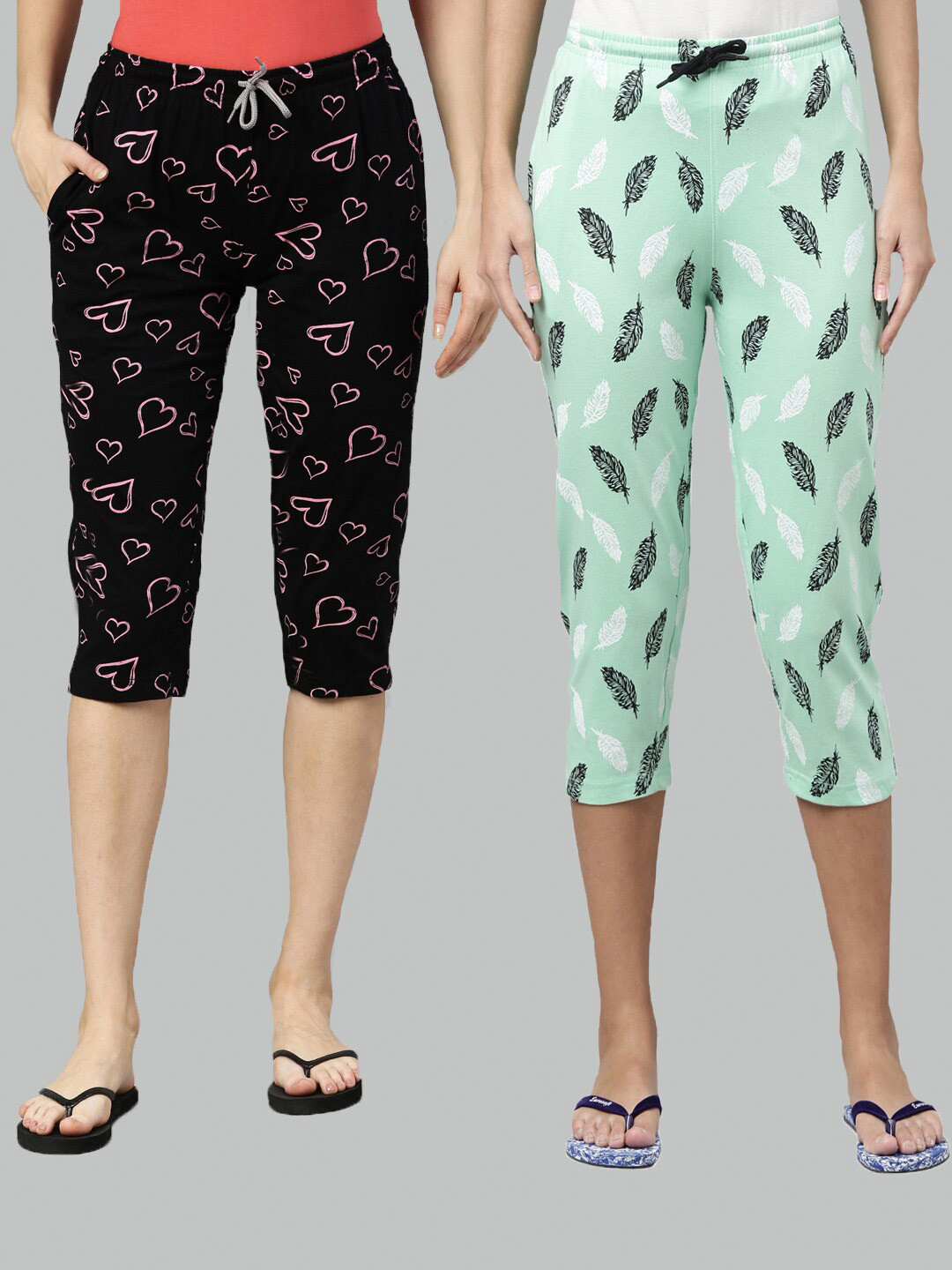 

Kryptic Women Pack of 2 Black & Green Printed Cotton Capris