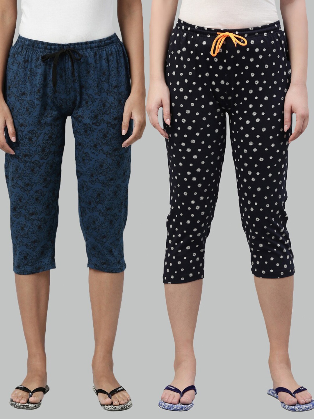 

Kryptic Women Pack of 2 Cotton Printed Capris, Teal