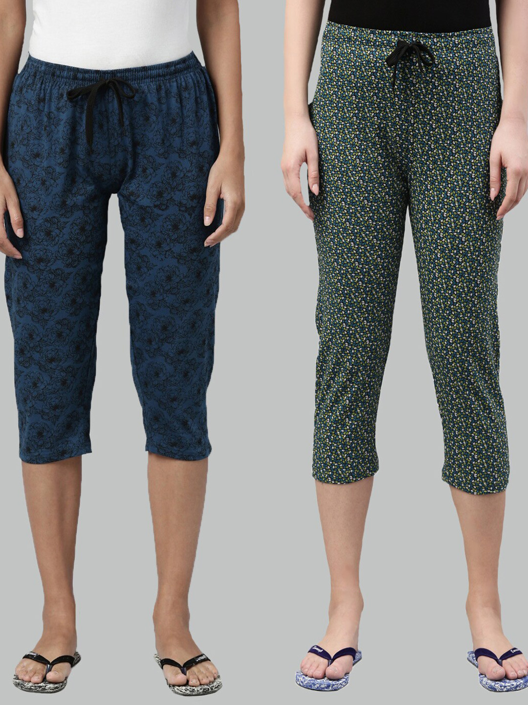 

Kryptic Women Pack of 2 Printed Cotton Capris, Teal
