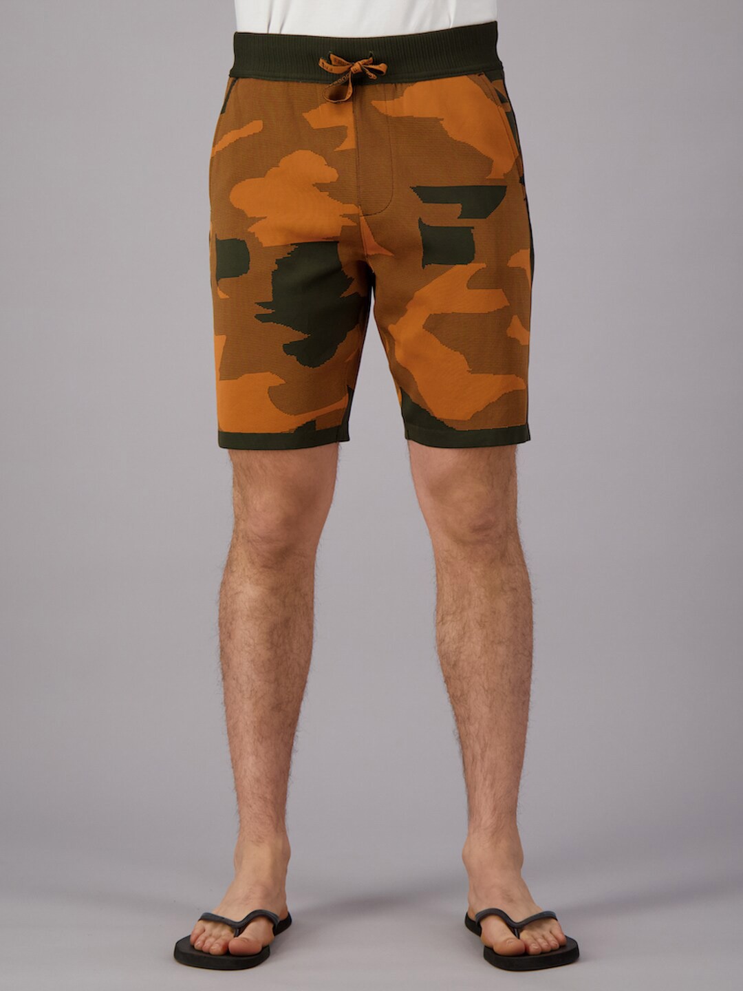 

FREESOUL Men Orange & Black Printed Lounge Shorts