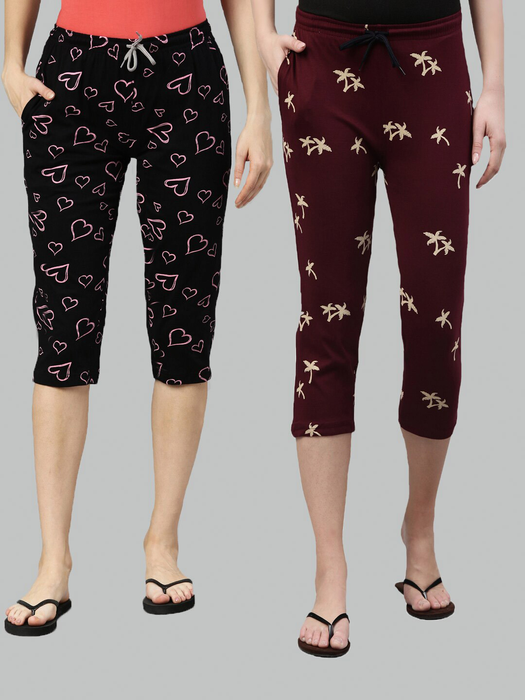 

Kryptic Women Pack of 2 Black & Maroon Printed Capris