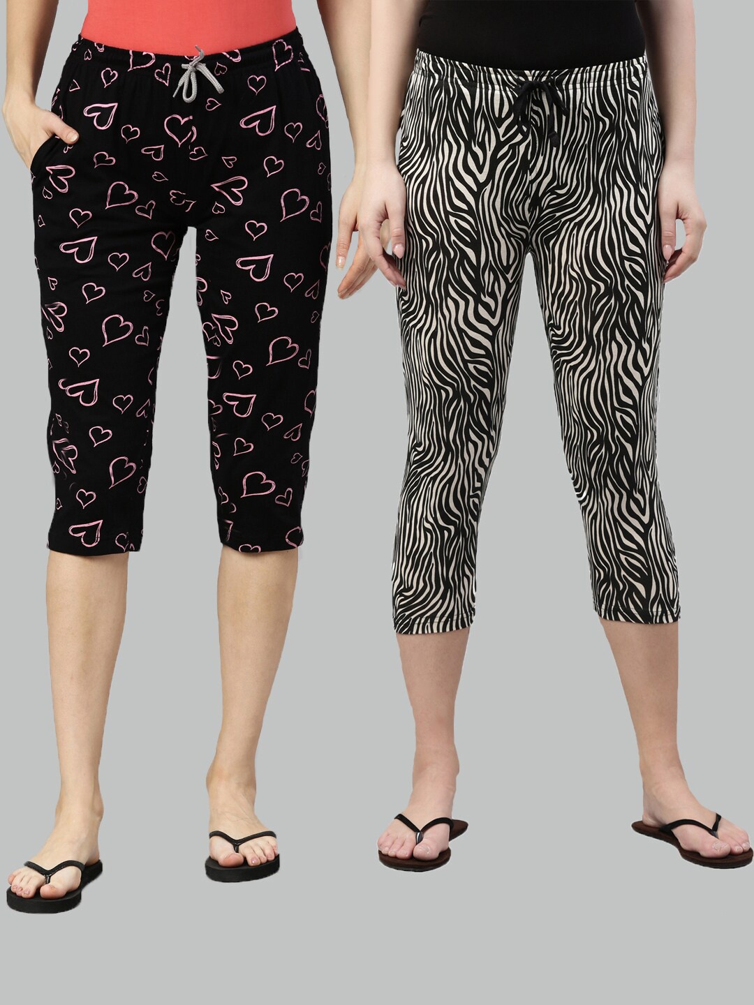 

Kryptic Women Pack of 2 Black Printed Cotton Capris