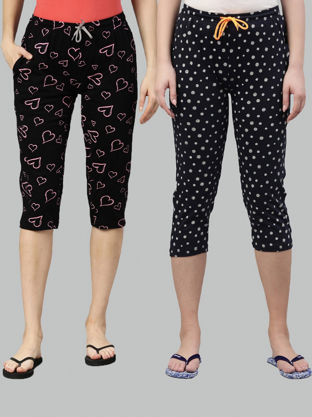 

Kryptic Women Pack Of 2 Black & Pink Printed Capris