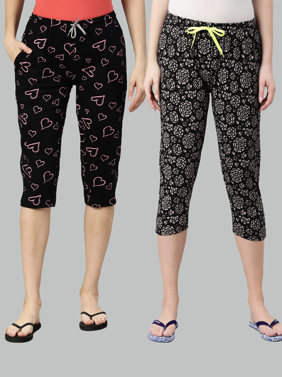 

Kryptic Women Pack of 2 Black Printed Pure Cotton Capris