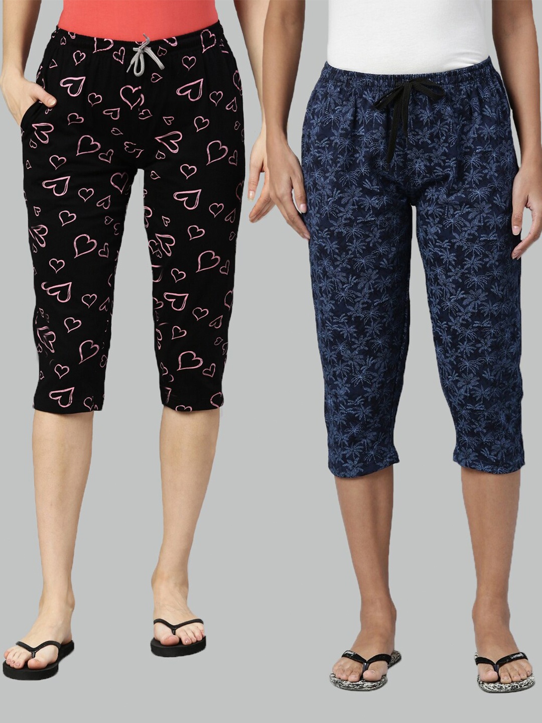

Kryptic Women Pack Of 2 Cotton Printed Capris, Black
