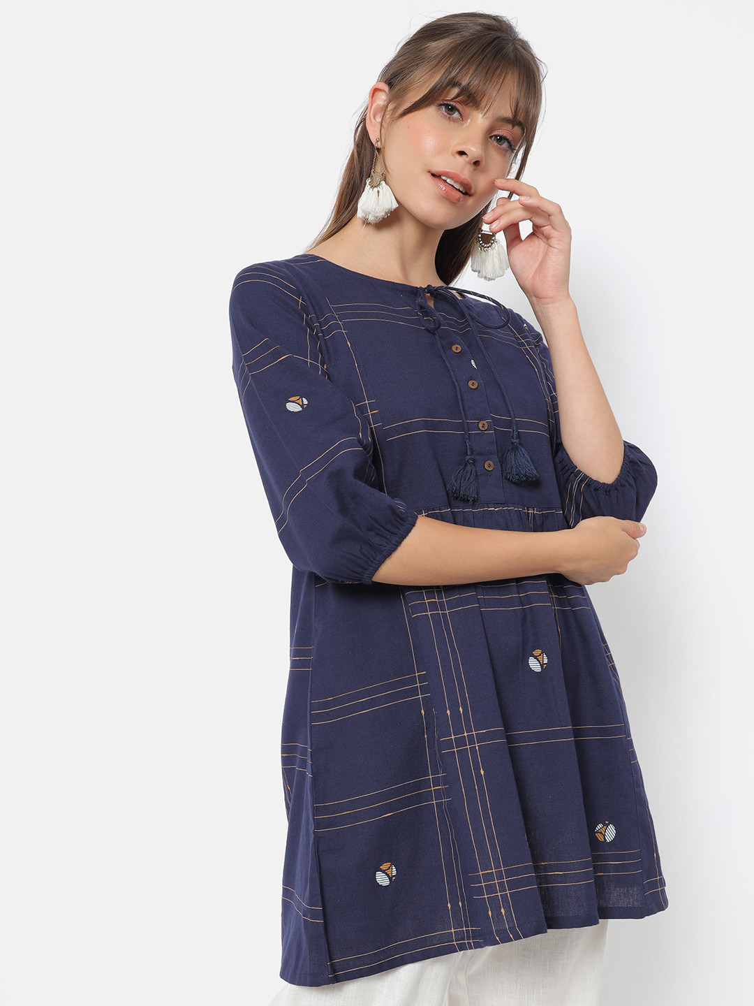 

Saaki Blue & Orange Checked Tunic