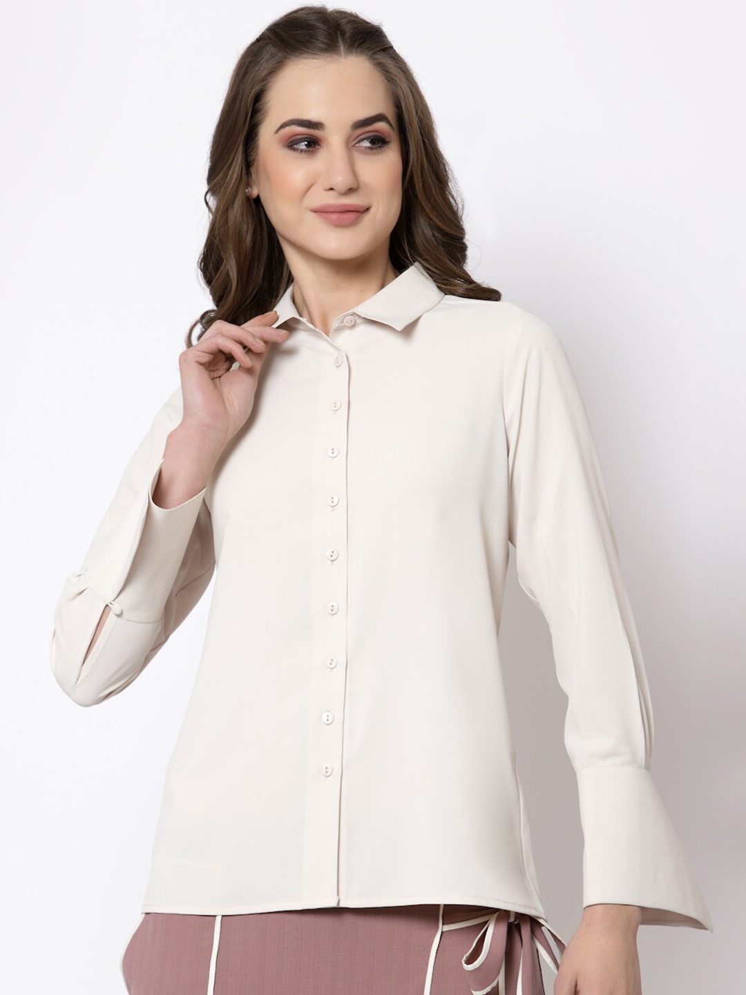 

OFFICE & YOU Women Off White Casual Shirt