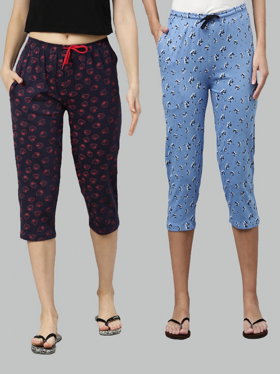 

Kryptic Pack of 2 Navy Blue Printed Cotton Capris